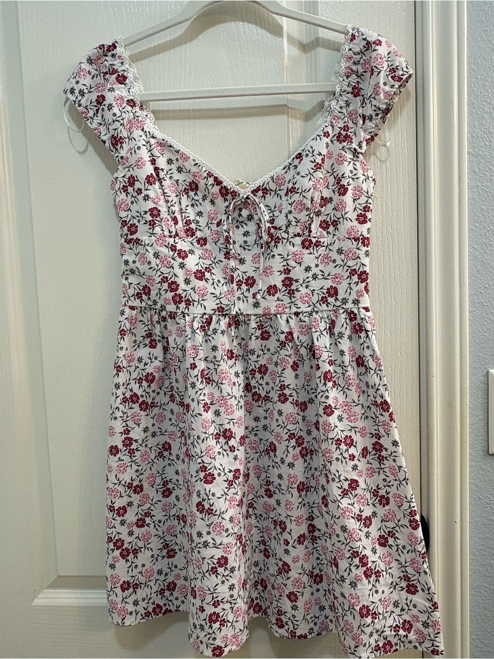 White Floral Sundress with Pink Rose Print